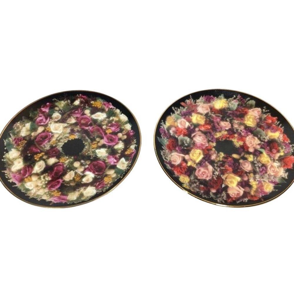 Floral Fascination Rose Wreaths by Artaffects 1993 Collector 2 Plate Vintage